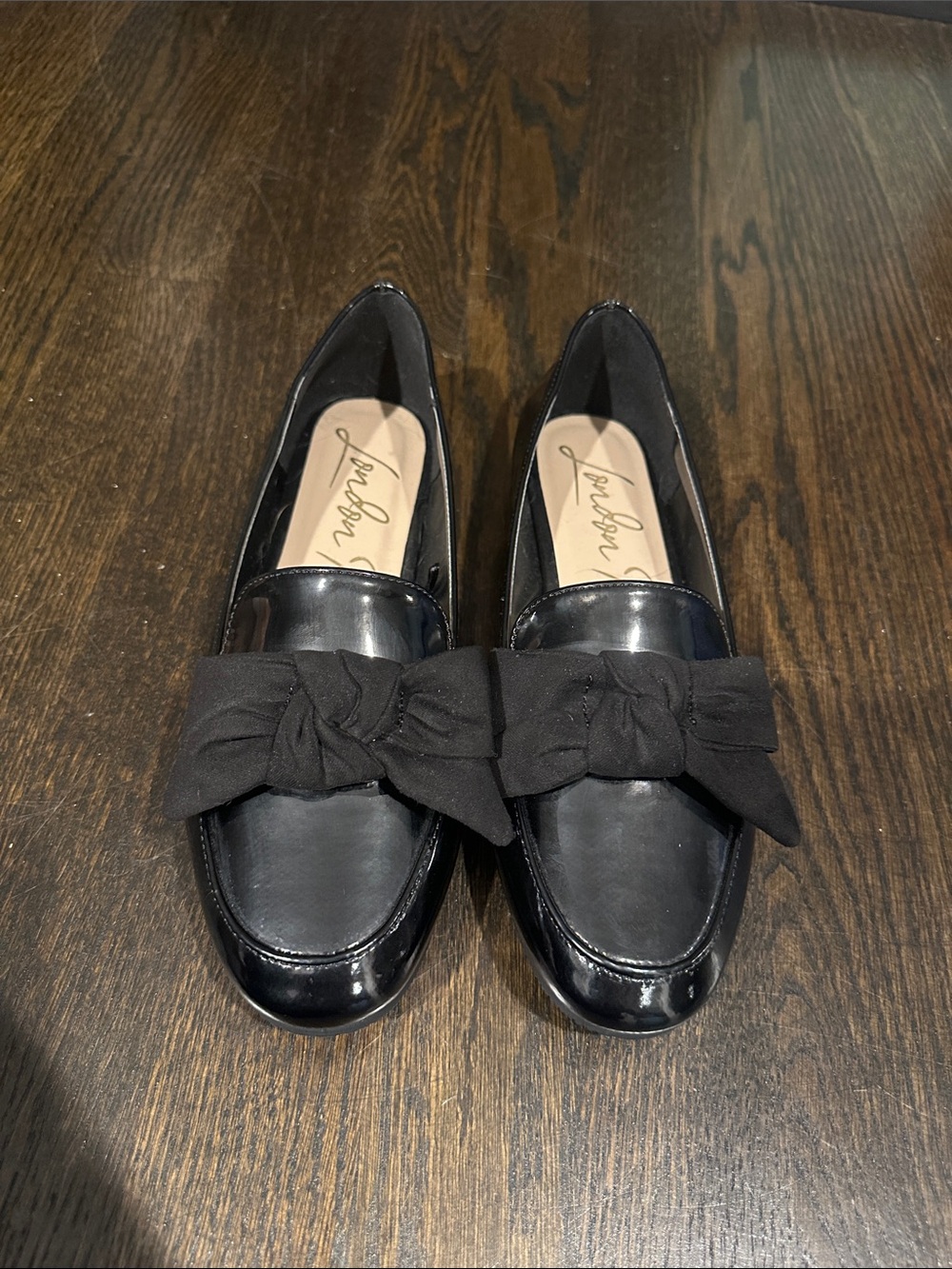 Black Patent Loafers with Fabric Bow by JenJen
